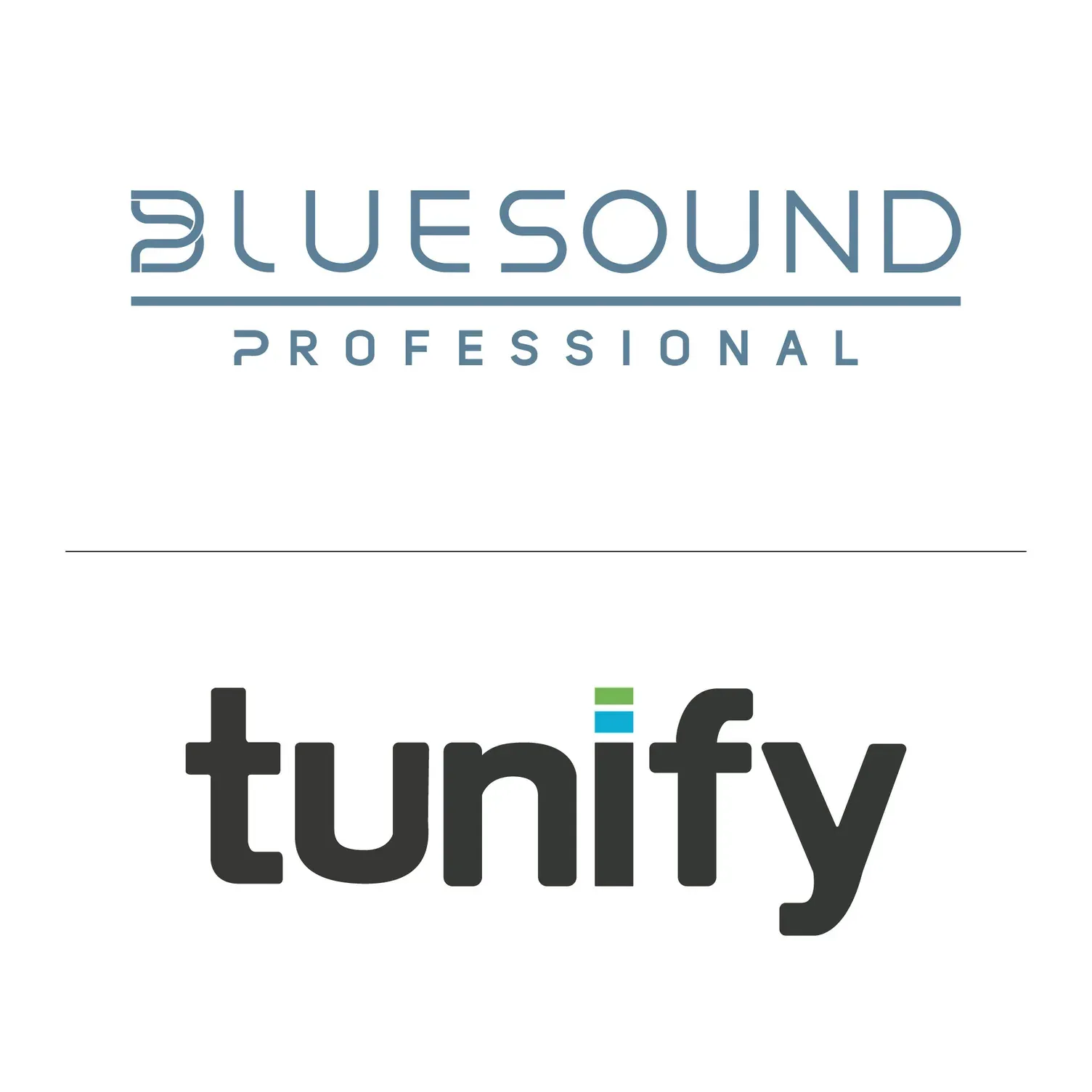 Logos von Bluesound Professional und Tunify