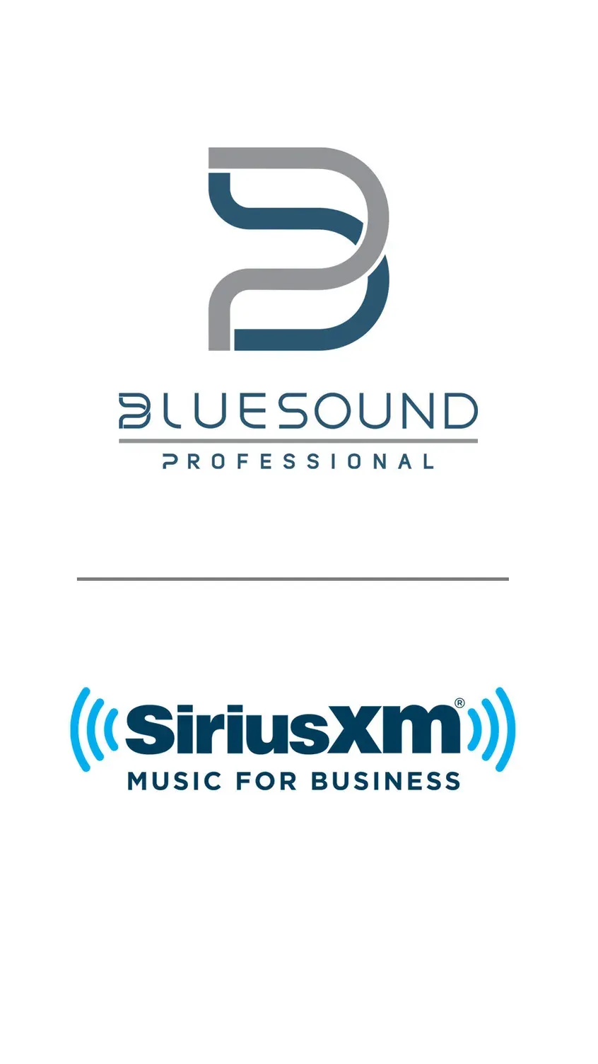Logos von Bluesound Professional und SiriusXM Music for Business